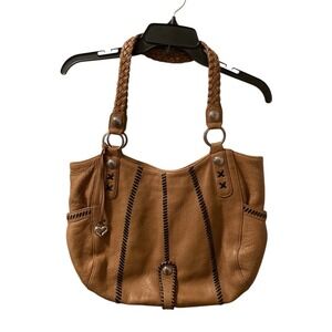 Brighton Camel Large Leather Shoulder Bag With Whipstitching